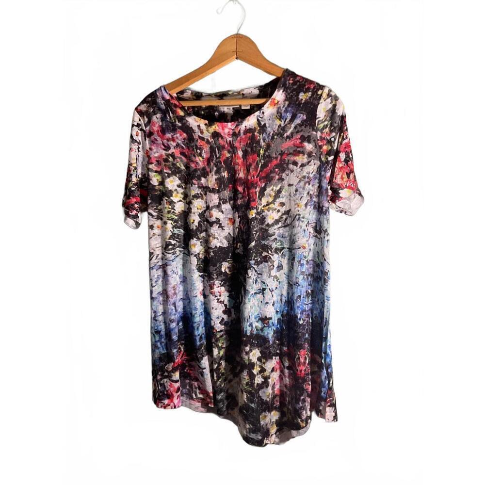 Logo By Lori Goldstein Women's Short Sleeve Abstract Watercolor Print Top